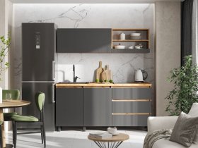 Кухонный гарнитур 1,7м Хелен  (дуб крафт золотой/графит) в Алдане - aldan.mebel-nsk.ru | фото