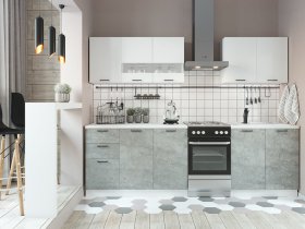 Кухонный гарнитур Дуся 2,0 м (белый глянец/цемент) в Алдане - aldan.mebel-nsk.ru | фото