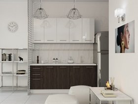 Кухонный гарнитур МДФ Выгодно и точка 2,0 м (белый глянец/ироко) в Алдане - aldan.mebel-nsk.ru | фото