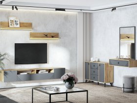Модульная гостиная Байкал (дуб крафт золотой/графит) в Алдане - aldan.mebel-nsk.ru | фото